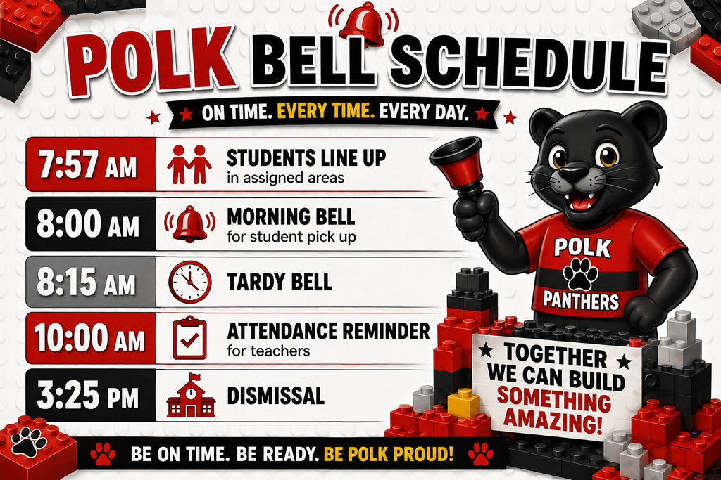 📚 7:57 AM – Students line up in assigned areas 🔔 8:00 AM – Morning bell ⏰ 8:15 AM – Tardy bell 📝 10:00 AM – Attendance reminder 🏫 3:25 PM – Dismissal