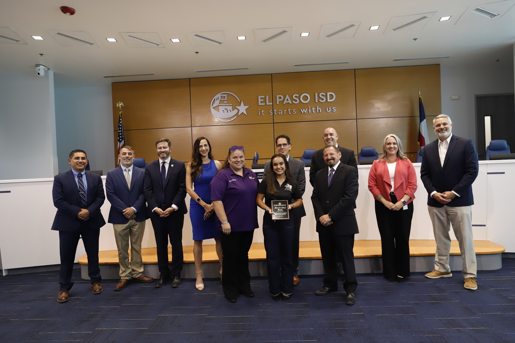 El Paso ISD Board of Trustees and Superintendent Dr. Brian Lusk were excited to recognize Burges High School senior Alexandra Rosales for her election as President of the Texas Association of Student Councils, a prestigious role that positions her as a leading student voice for young leaders across the state. Beyond this achievement, she balances a rigorous schedule as a Burges Early College High School student, National Honor Society member, and drum major of the Burges Band. 