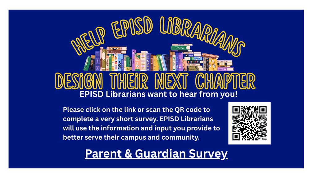 Blue flyer asking to help librarians by parents or guardians filling out a survey