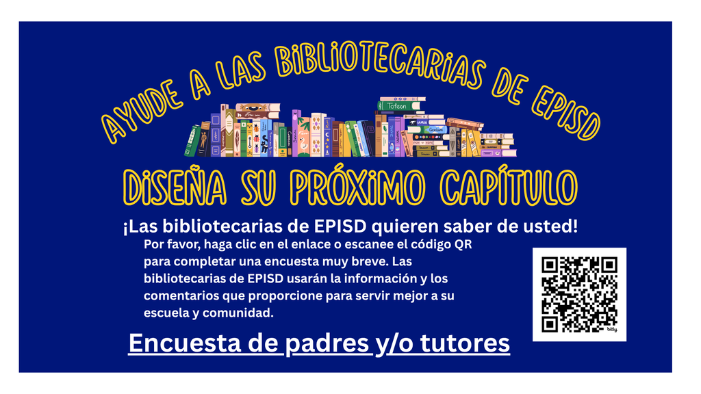 Blue flyer asking to help librarians by parents or guardians filling out a survey
