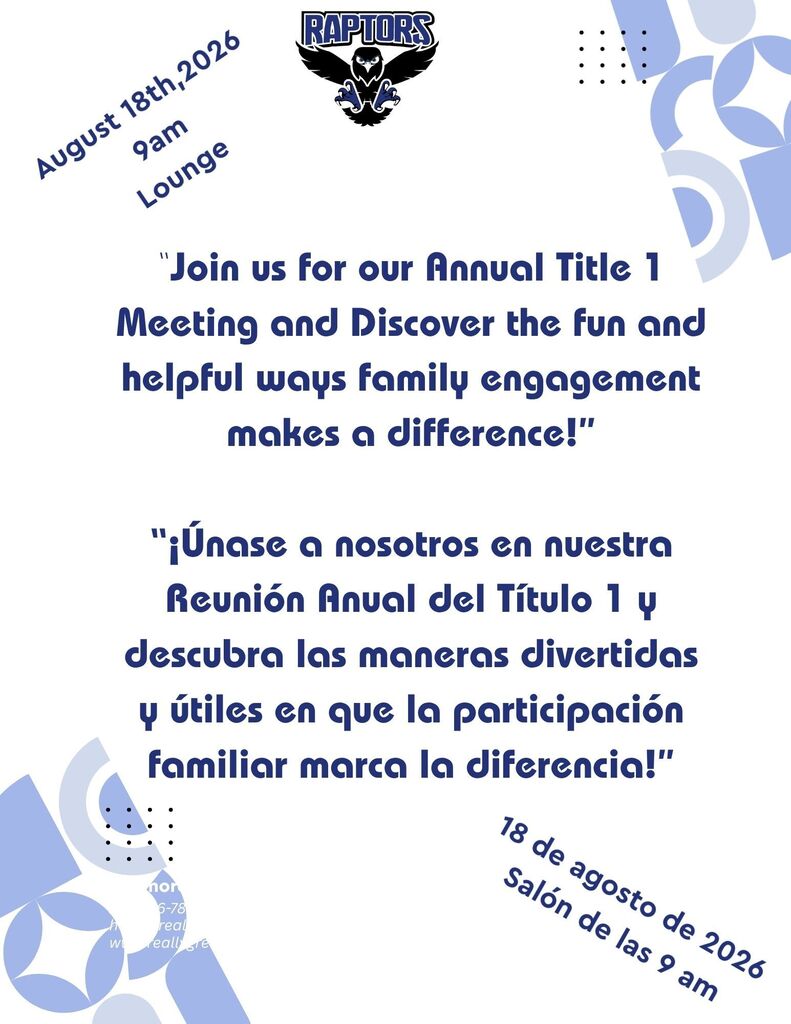 Annual Title 1 Meeting and Benefits of Family Engagement Aug 18th, 9am