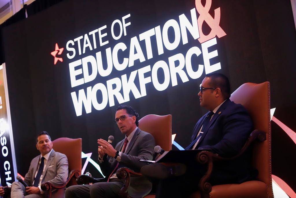 El Paso ISD Superintendent Dr. Brian Lusk talking at panel at the state of education and workforce event