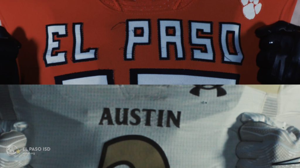Close up shot up football jersey for El Paso High and Austin
