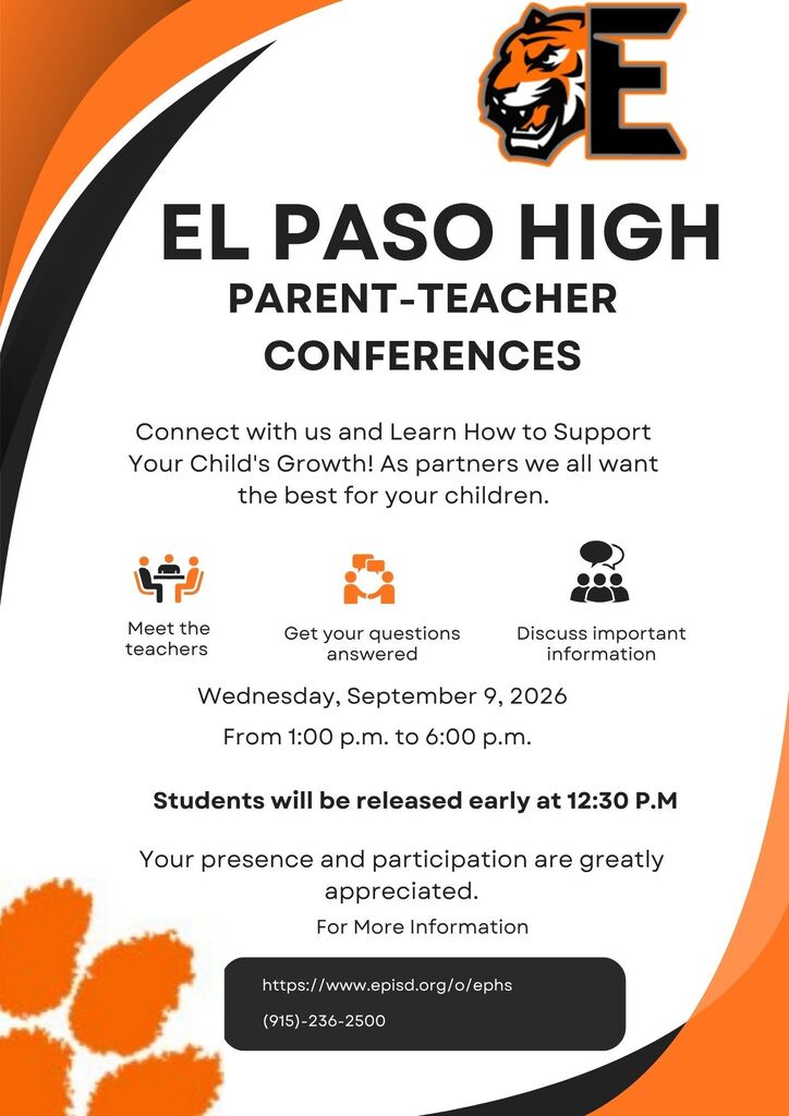 Flyer inviting parents to Parent-Teacher Conferences on September 9th, 2026 from 1:00 PM-6:00 PM