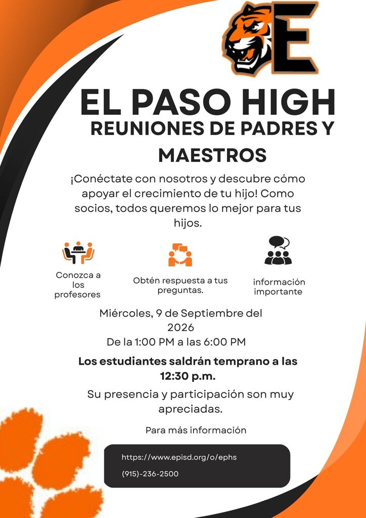 Spanish Flyer inviting parents to Parent-Teacher Conferences on September 29, 2026 from 1:00 pm to 6:00 pm.