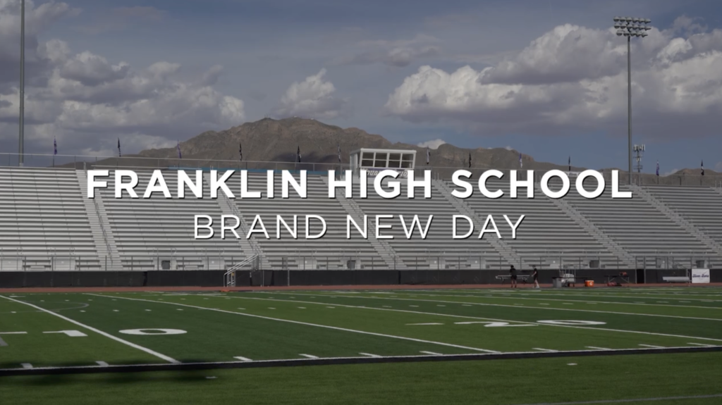 Photo of Franklin High School football stadium with text that says Franklin High School Brand New Day