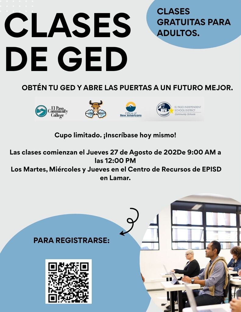 Flyer inviting parents to take part on GED classes by EPCC
