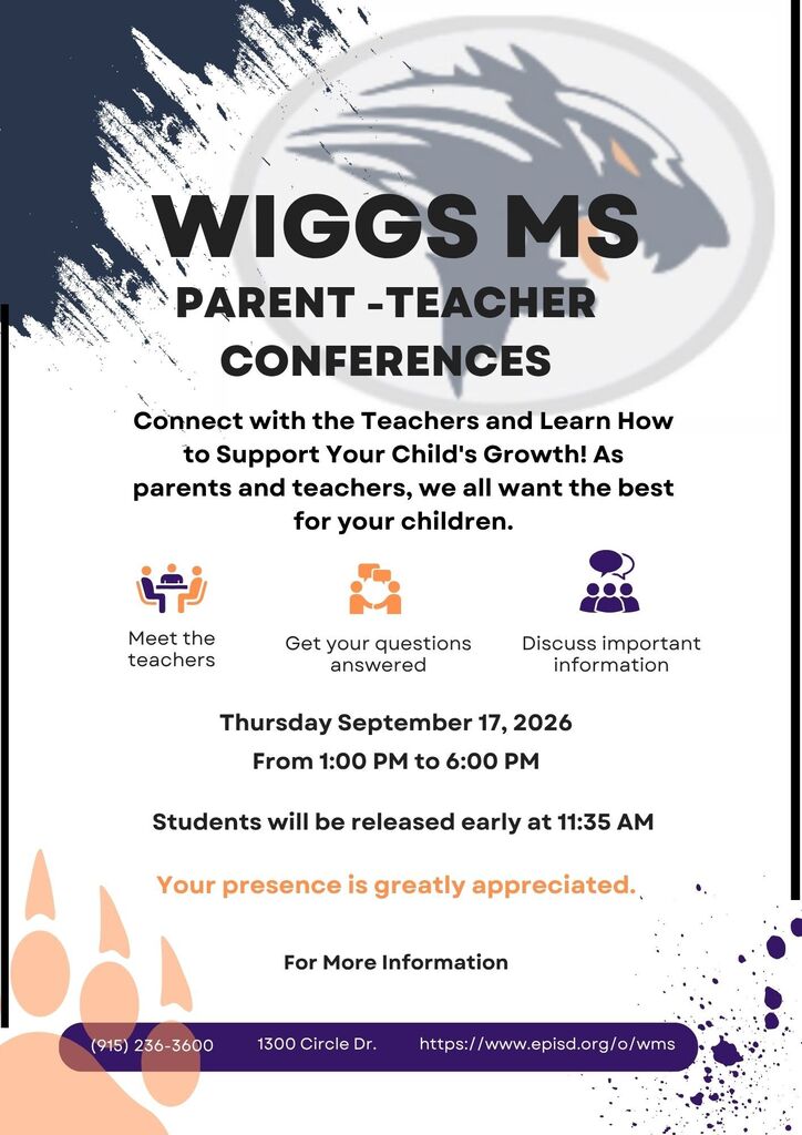 Blue and orange flyer inviting parents to our upcoming Parent-Teacher Conferences