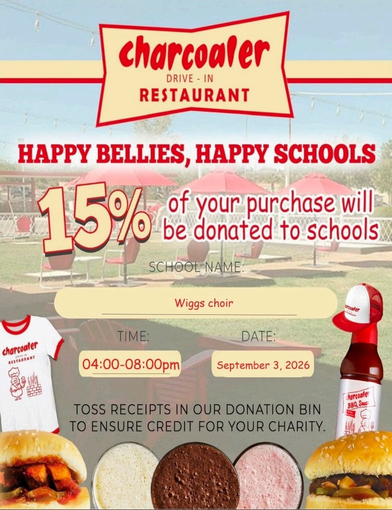 Flyer for a fundraiser at Charcoaler Restaurant