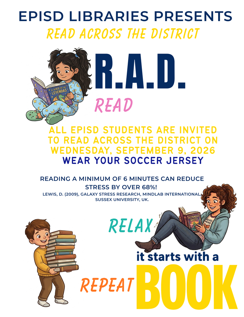 Poster features three children, two reading and one holding books, with text emphasizing reading benefits and an event.