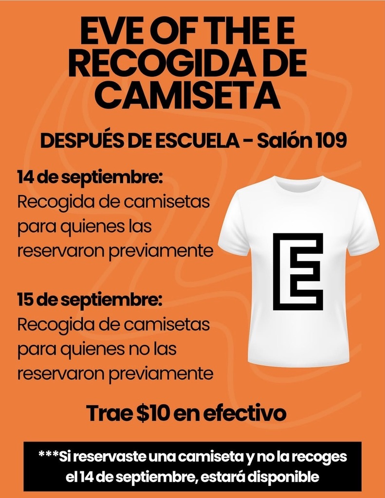 Orange fliyer for seniors to pick up their shirts.