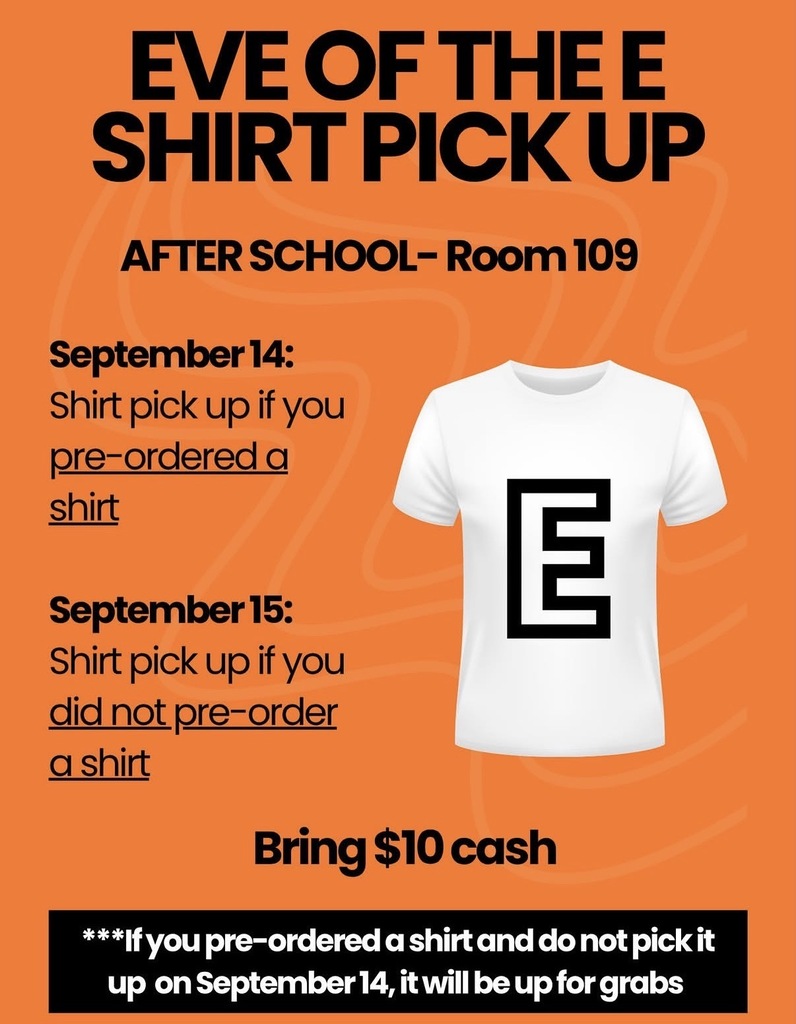 Orange flyer for seniors to pick up their shirts