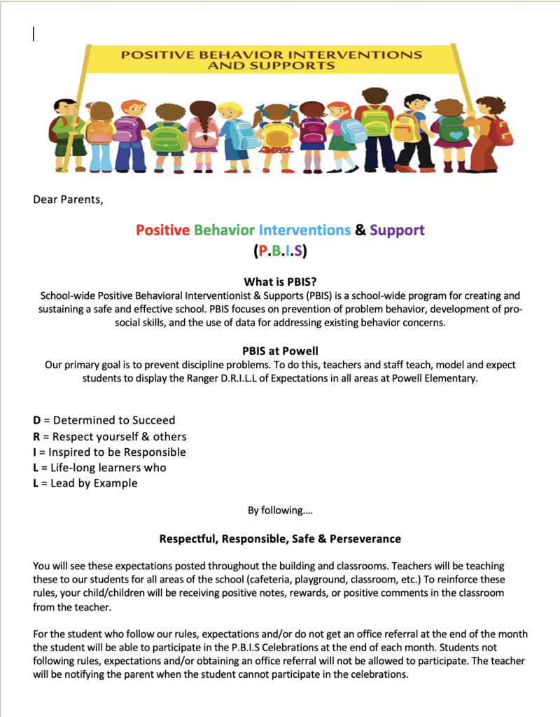 PBIS Parent Letter