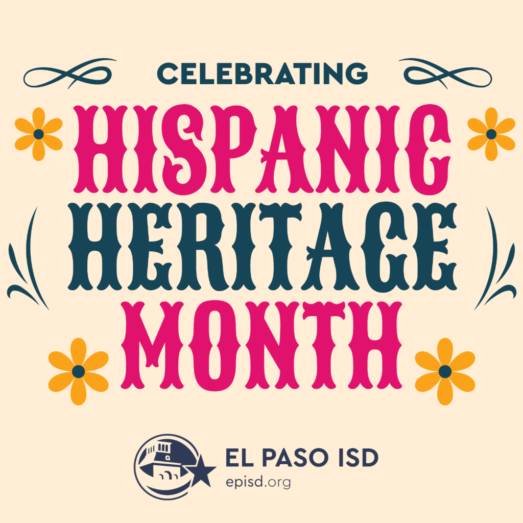Beige graphic with yellow followers and text that says Celebrating Hispanic Heritage Month