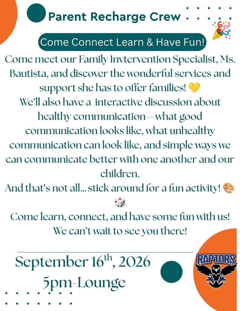 Parent Recharge Crew Class Sept 16th 5pm lounge
