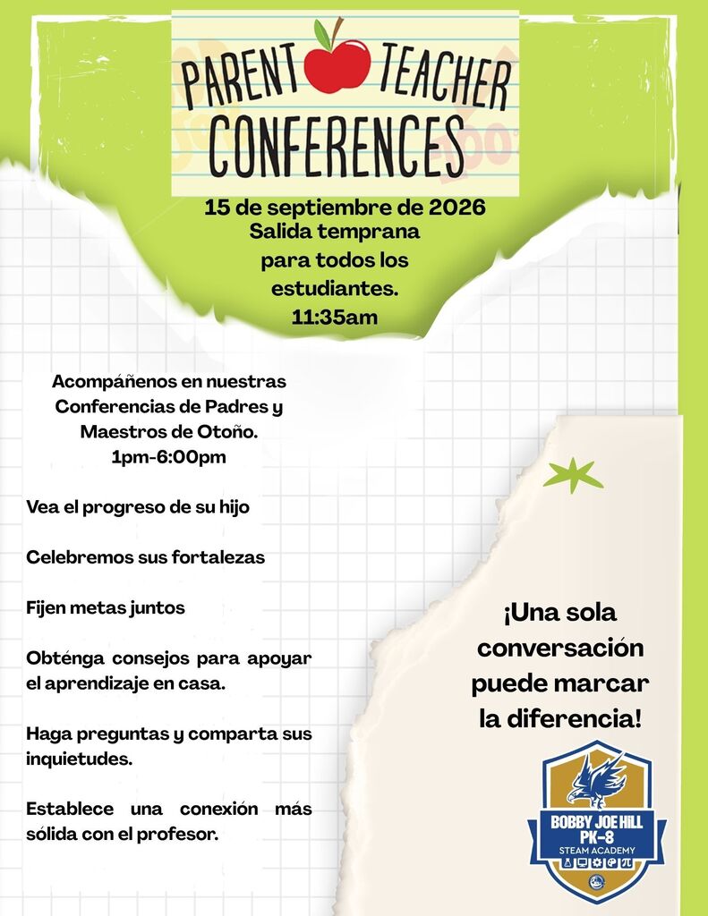 Parent Teacher Conference Sept 17th, early release for all students 11:35am conferences are 1pm-6pm