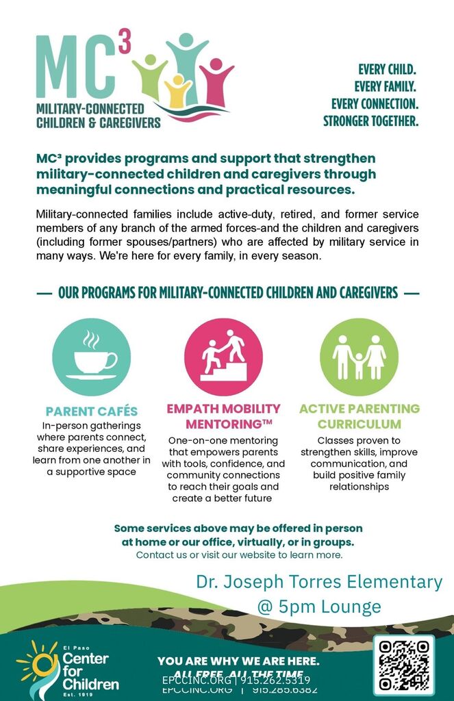 El Paso Center for Children MC3 Sept 22, @5 pm lounge
