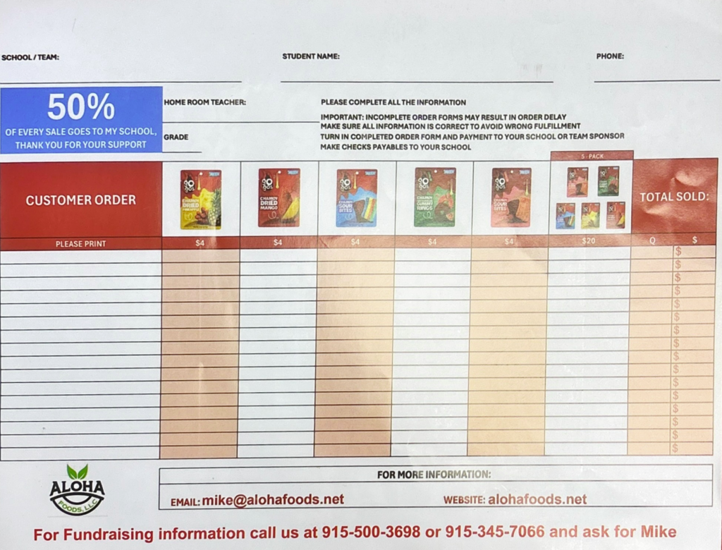 A form shows a completed 50% donation. Several images of items are displayed, along with order information and contact details.