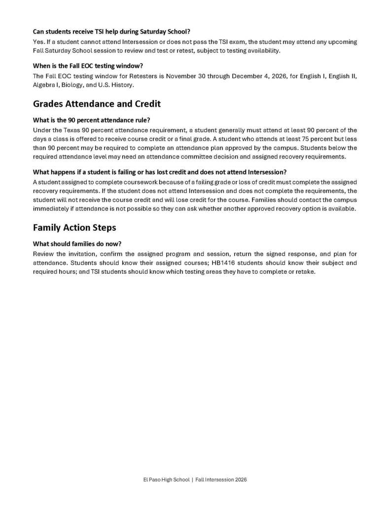Questions and answers for intersession document