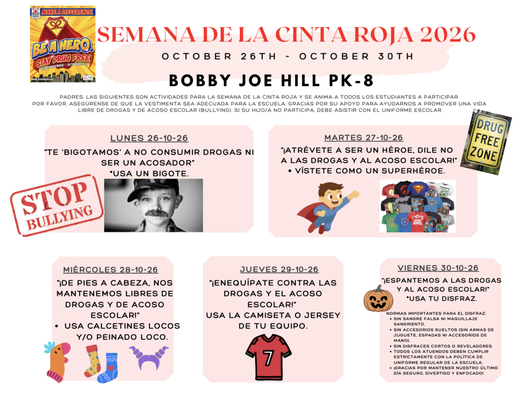 Poster with bold text: 'Semana de la Cinta Roja 2026'. Dates: October 26th - October 30th. Various activities are listed for each day.