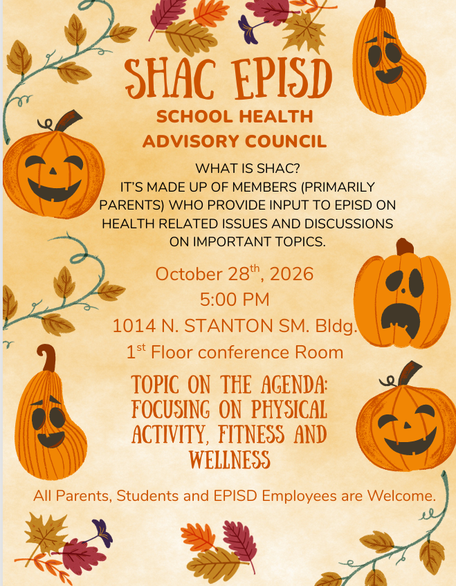 SHAC meeting, October 28th, 2026 at 1014 N. Stanton 