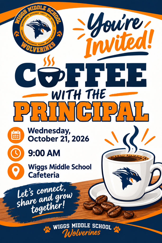 Blue and orange flyer inviting parents to our upcoming Coffee with the Principal