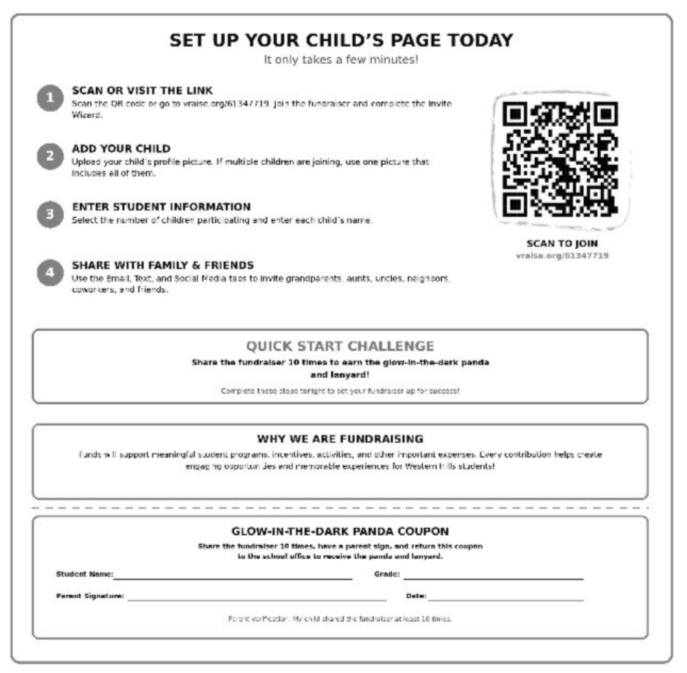 A page with instructions for setting up a child's page. A QR code and text details are visible.