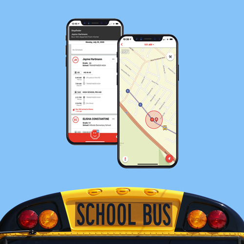A school bus and the StopFinder app