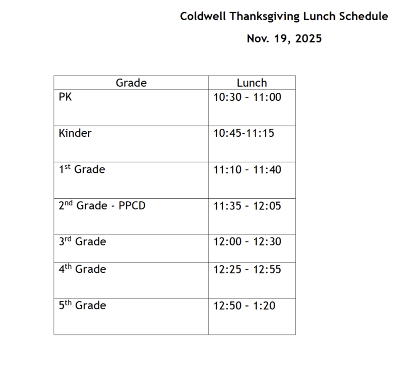 Thanksgiving Schedule