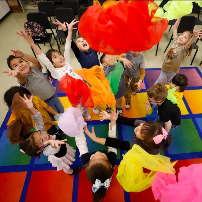 Student play inside a classroom