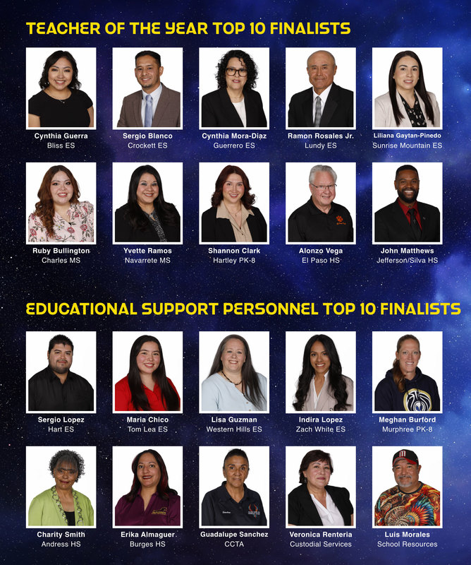 A photo collage featuring the teacher of the year and educational support personnel top 10 finalists