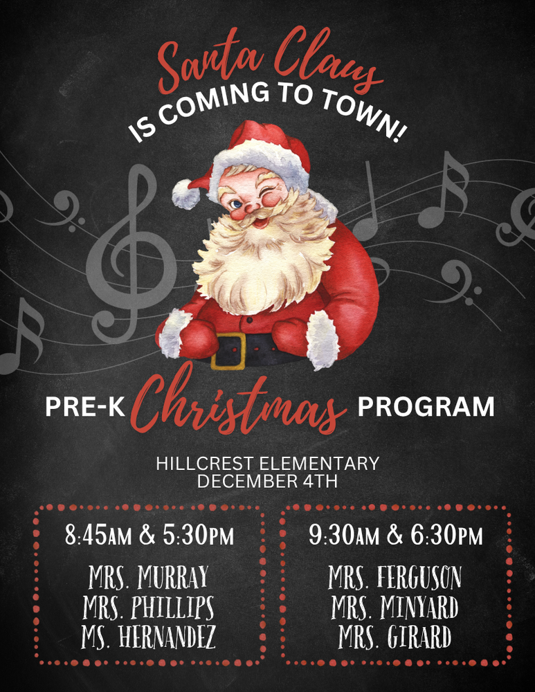 Our Pre-K Christmas Program is coming up on Thursday, December 4th, 2025! ✨🎄 We can’t wait to celebrate the season with our littlest learners as they take the stage and share some festive holiday cheer. 📆 Date: December 4, 2025 📸 Class list and performance times: See the graphic below!