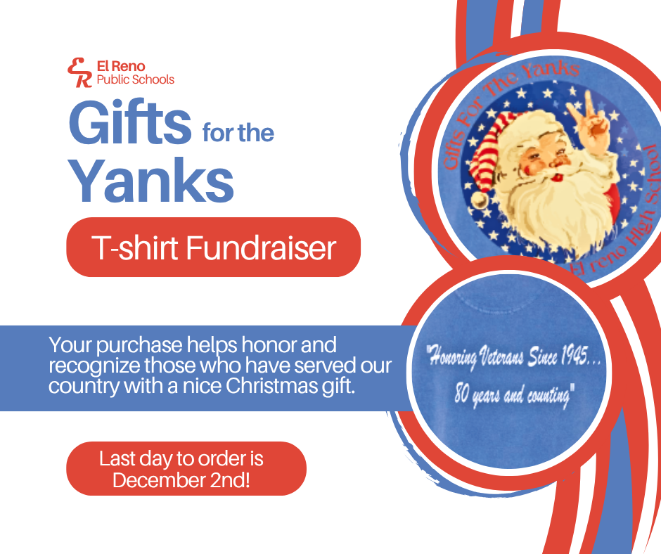 We’re excited to celebrate the 80th year of Gifts to the Yanks, and we’re hoping to make this the biggest and best year ever! Please consider purchasing a commemorative t-shirt to show your support for our Veterans.  Your purchase helps honor and recognize those who have served our country with a nice Christmas gift.   Thank you so much for helping us continue this important and historic tradition! 🎄🎁 December 2nd is the last day to order!!!   🇺🇸🎅🏽 Order your shirt here: https://www.localtrendsokc.com/elreno/giftsfortheyanks
