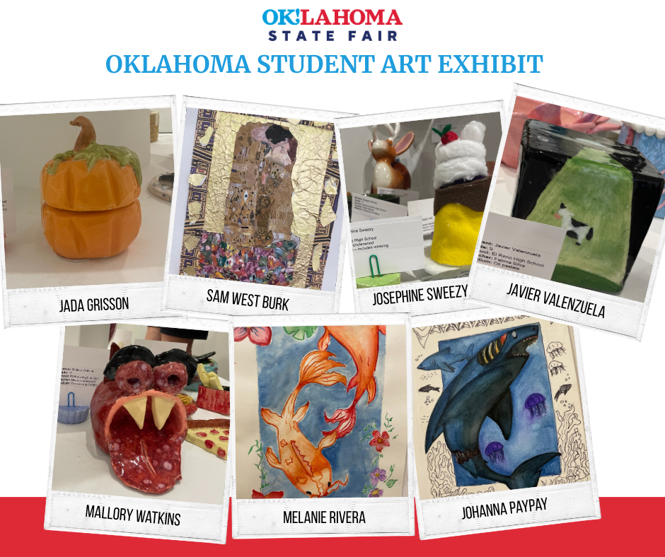 Check out the Oklahoma Student Art Exhibit at the State Fair (Sept. 11–21)! See amazing artwork from students across the state — including pieces by 24 talented El Reno High School students. Seven of our students also earned merit awards!