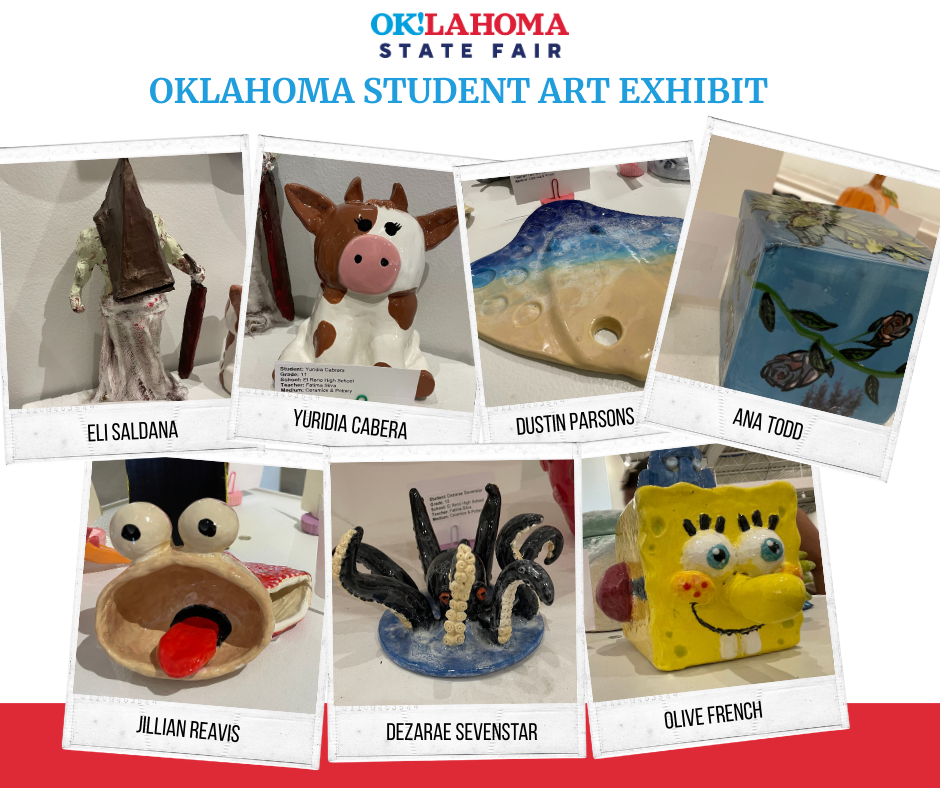 Check out the Oklahoma Student Art Exhibit at the State Fair (Sept. 11–21)! See amazing artwork from students across the state — including pieces by 24 talented El Reno High School students. Seven of our students also earned merit awards!