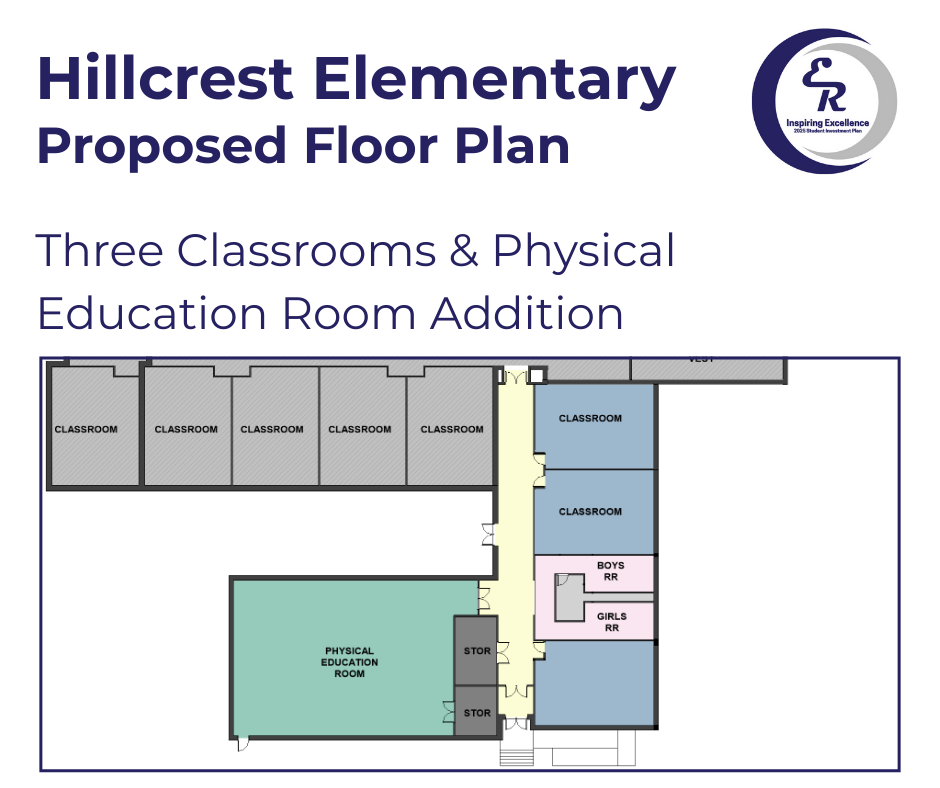 This is an architectural floor plan of the proposed additions at Hillcrest Elementary. #InspiringExcellence