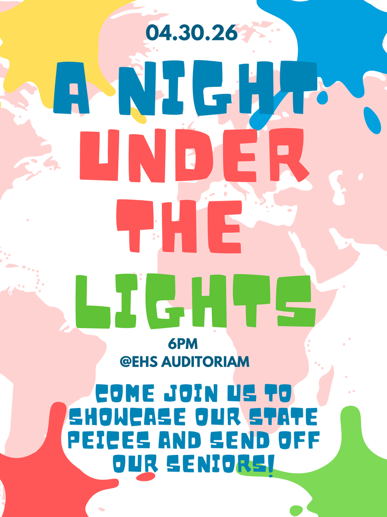 Mark Your Calendars! EHS Speech & Debate invites you to our Spring Showcase on Thursday, April 30th at 6PM in the EHS Auditorium! 🎭  Enjoy an evening featuring our State-qualifying performances and help us celebrate and send off our seniors as they wrap up their season!