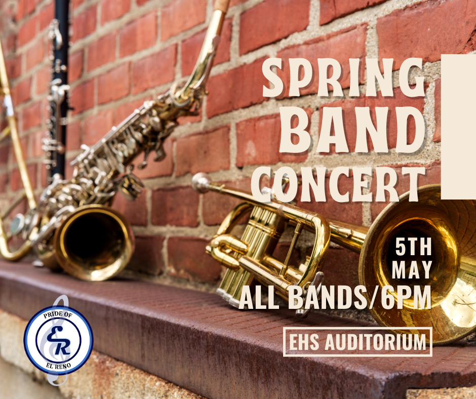 Spring Band Concert 🎶🌸  The 6th–12th grade Spring Band Concert will be held on Tuesday, May 5th at 6:00 PM in the EHS Auditorium!  Enjoy an evening of great music as our talented student musicians showcase all their hard work this semester.