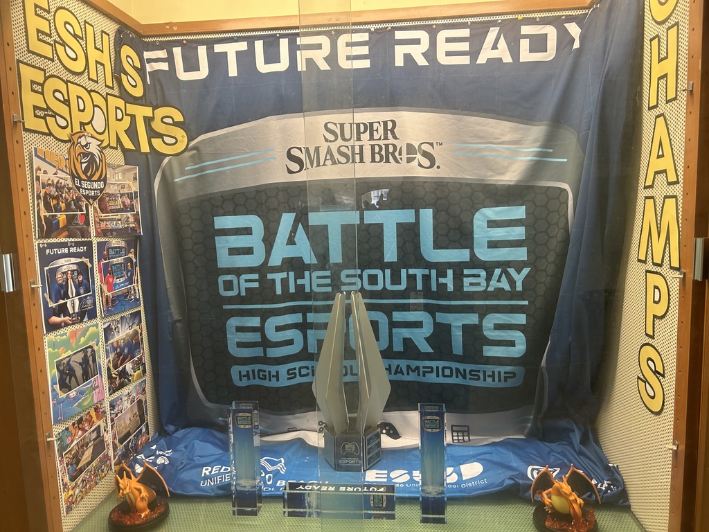 El Segundo High School Esports championship trophy display.