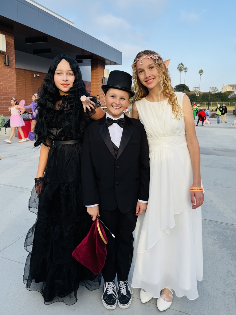 A group of students dressed in Halloween costumes, such as a pirate, devil, and cowgirl, smile and pose together outside near a fence.