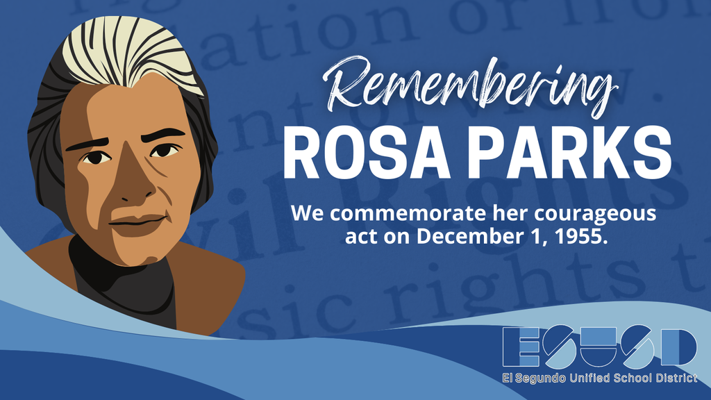 Visual tribute to Rosa Parks highlighting her historic stand against racial segregation on a bus.