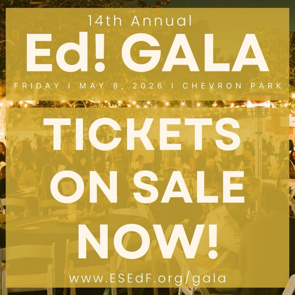 Announcement for the 14th Annual Ed! Gala on May 8, 2026, at Chevron Park with tickets currently available for purchase.