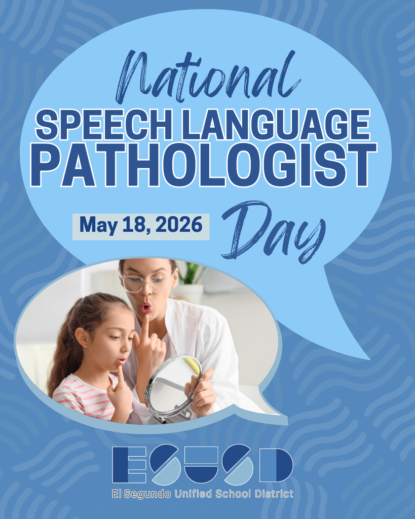 National Speech Language Pathologist Day announcement with a speech bubble design and an image of a therapist helping a child practice speech.