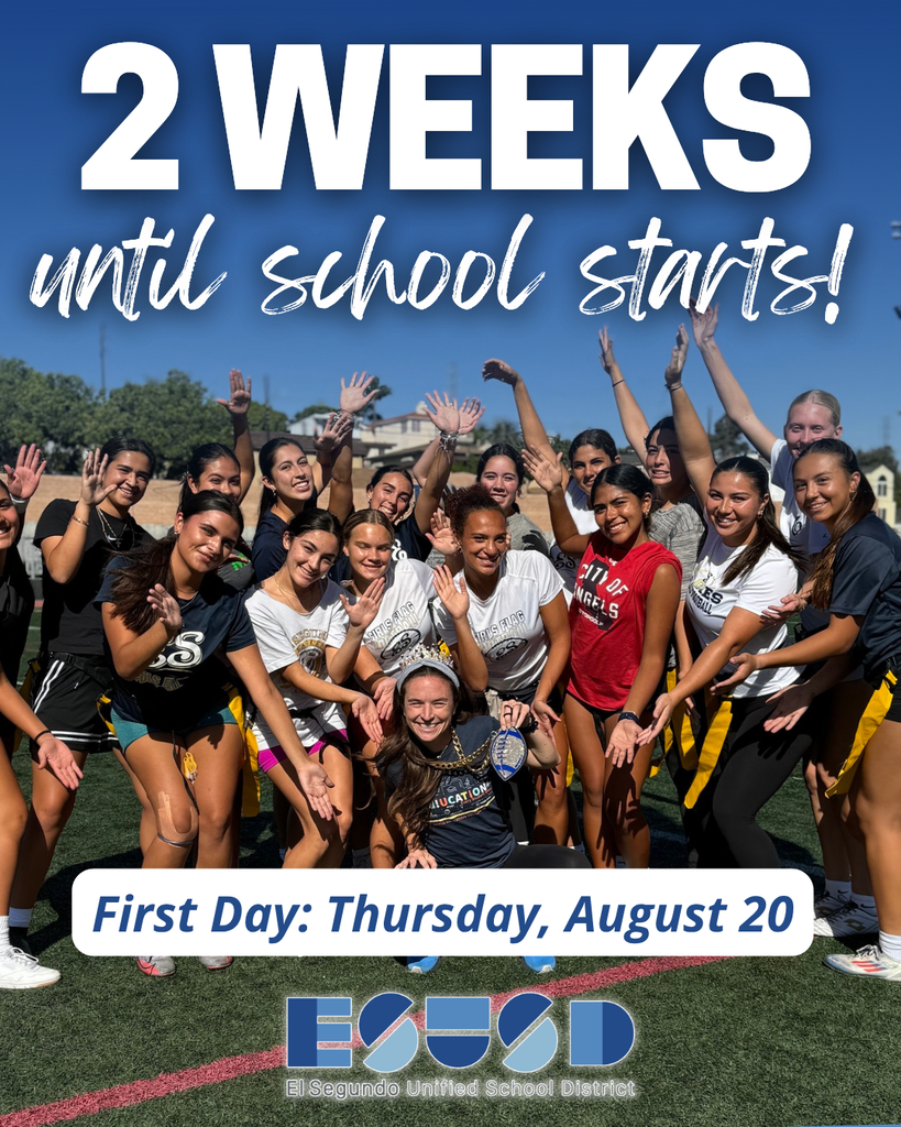 Group of smiling high school students posing energetically on a sports field, celebrating two weeks until school starts on August 20.