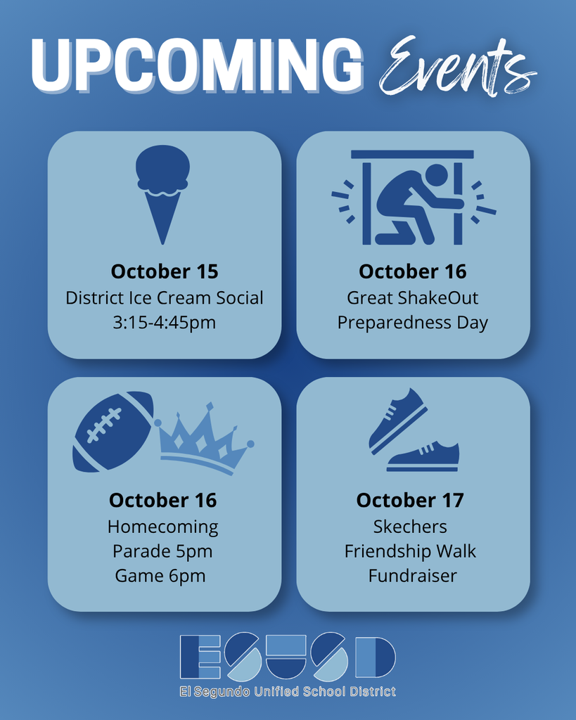 Calendar of upcoming events from October 15 to 17 including an ice cream social, preparedness day, homecoming parade and game, and a friendship walk fundraiser.