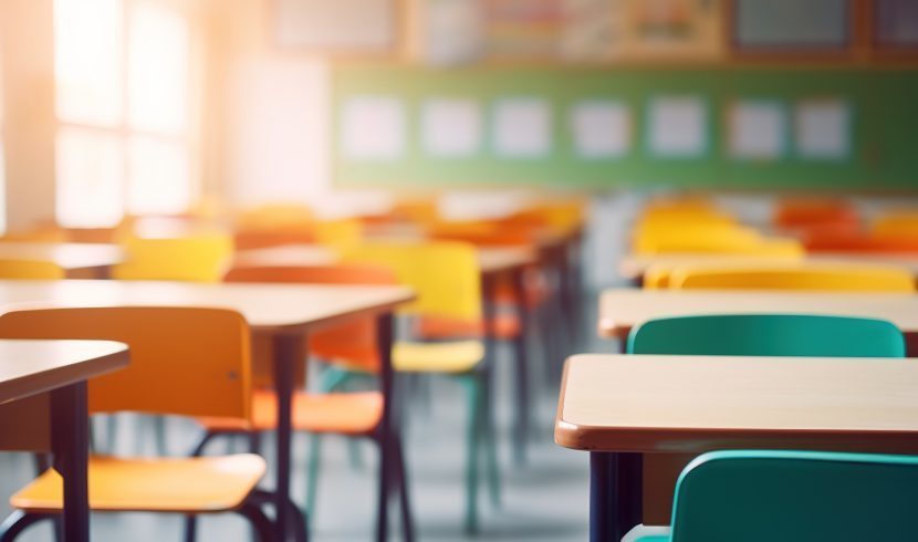 A row of desks