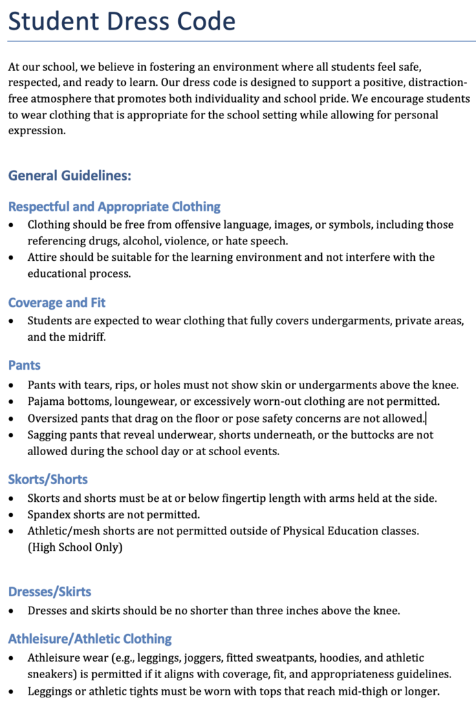 Document with dress code changes