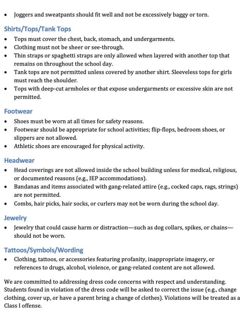 Document with dress code changes