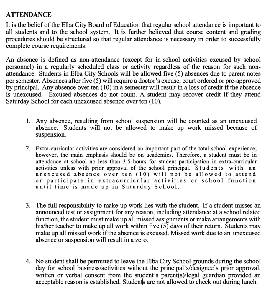 Document with attendance changes