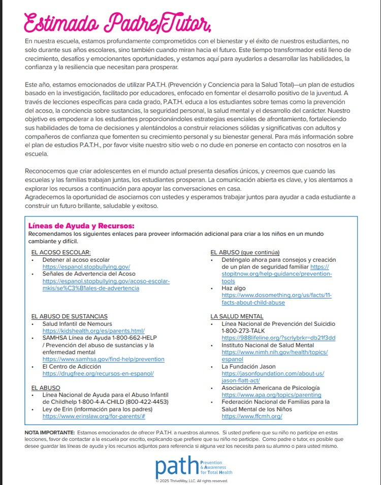 PeerHelpers Plus Parent Letter